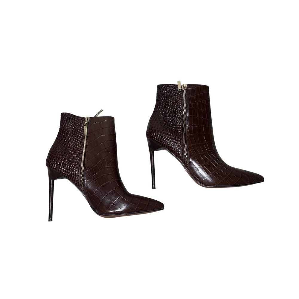 Marciano Guess Womens Brown Croc Embossed Pointed Toe Stiletto Ankle Boots 8